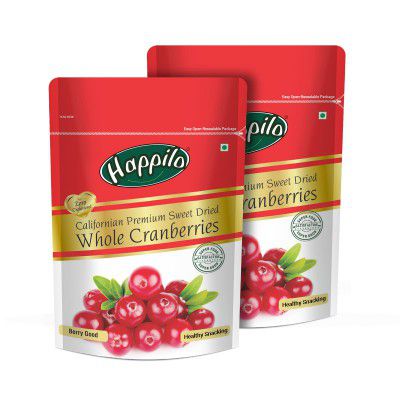 Happilo Premium Californian Whole Cranberries Dried & Sweet Pouch 200 g (Pack of 2)