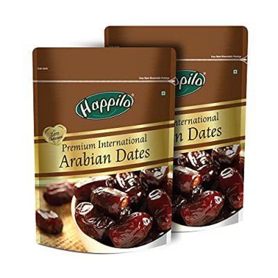 Happilo Premium International Arabian Dates 500g (Pack of 2), Dry Fruit for Weight Management, Soft Chewy Texture & Sweet Caramel Taste