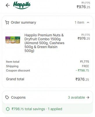 Happilo Premium Nuts & Dryfruit Combo 1500g (Almond 500g, Cashews 500g & Green Raisin 500g)