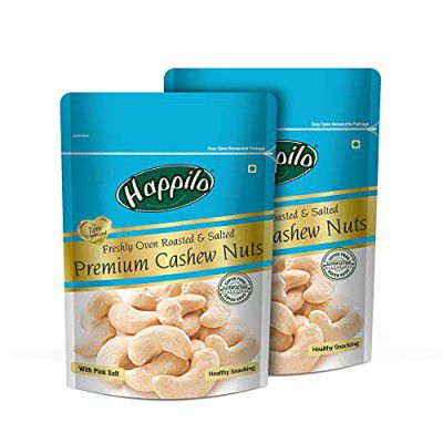 Happilo Premium Roasted and Salted Cashews 200 g (Pack of 2) | Freshly Oven Roasted | Premium Kaju nuts | Nutritious, Crunchy & Delicious | Healthy Snack | Plant-Based Protein
