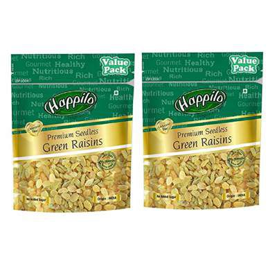 Happilo Premium Seedless Green Raisins Super Value Pack Pouch, 2 x 500g