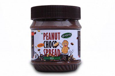 Happilo Super Crunchy Chocolate Peanut Butter (High Protein, Non-GMO, Gluten Free, Vegan) Bottle, 350 g