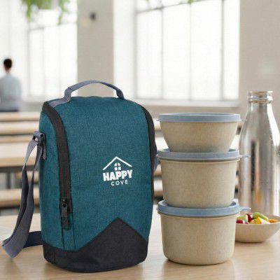 Happy Cove Eco Friendly Lunch Box, 3 Microwave Safe Blue Containers