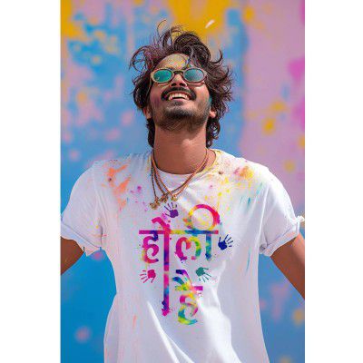 Happy Holi Unisex Half Sleev Round Neck White Tshirts for Mens & Womens Unisex Half Sleev Round Neck Tshirts | Boys, Girls, Kids