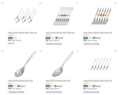 Flipkart : Upto 85% OFF - Happy Kitchen Stainless Steel Cutlery Set | Starts At ₹40