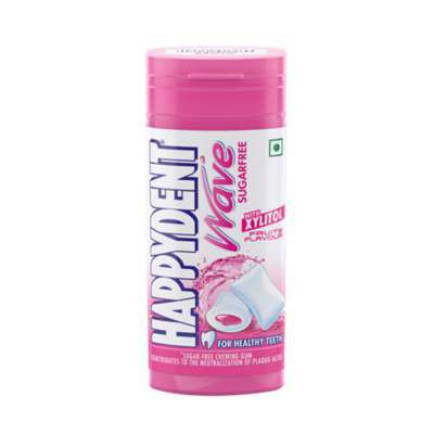 Happydent Wave, Xylitol Sugarfree Fruits Flavour, Bubble Gum Pocket Bottle, 30.6 g, 18 pc