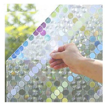 HAPPYMATES Flower Privacy Film Wheat Flower Frosted Window Glass Film No Glue Door Window Covering for Office and Home Decoration (12 X 48_INCH-2Pcs, Crystal Circle)