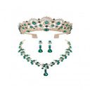 Happyyami Wedding Tiara Necklace and Earring Set, Crown and Jewelry Set, Baroque Tiara Rhinestone Crown with Comb Retro Rhinestone Necklace Earrings Queen Jewelry for Women, Green...
