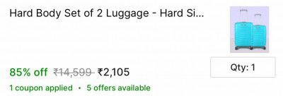 Shopsy : Hard Body Set of 2 Luggage - Hard Sided,Combination Lock,8 Wheel Trolley Bag 