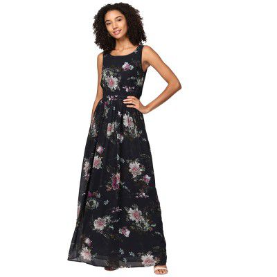 Harpa Women Round Neck Maxi Black Dress
