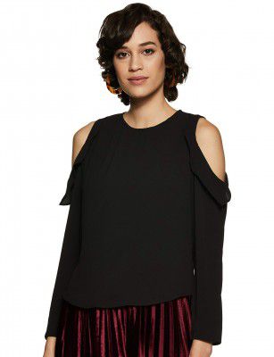 Harpa Women's Regular Fit Crepe Boat Neck Top