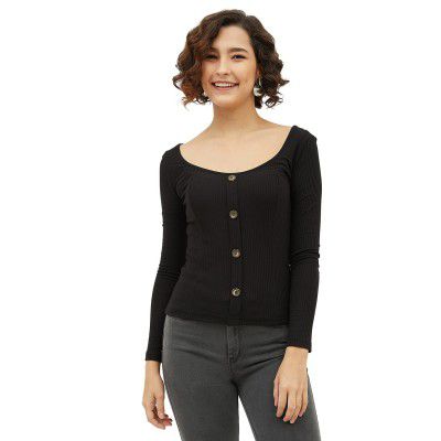 Harpa Women's Solid Regular Blouse (GR6138_Black X-Small)