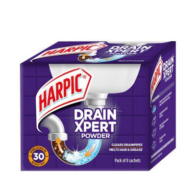 Harpic Drain Xpert Drain Cleaning Powder (50g x 8) | Removes Blockages within 30 mins