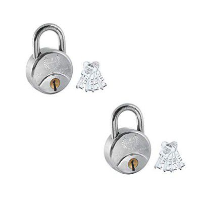 Harrison SC-2000-0552_PK 2 Iron 8 Levers Padlock with 4 Keys (Pack of 2), Silver