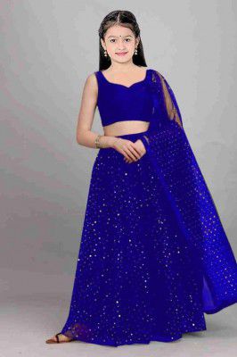 Harshiv Creation  Girls Lehenga Choli Ethnic Wear Solid Ghagra, Choli, Dupatta Set  (Black, Pack of 1)