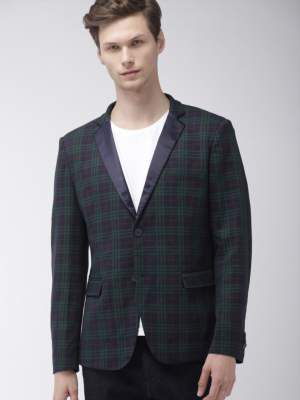 Harvard Checkered Single Breasted Casual Men Blazer (Dark Blue)