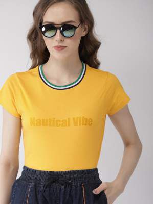 Harvard Printed Women Round Neck Yellow T-Shirt