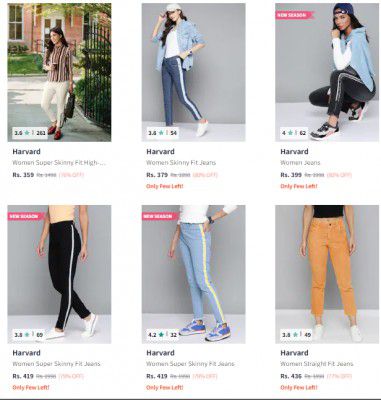 Harvard Women's Jeans Minimum 70% Off | Starts @329