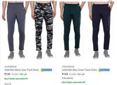 Hashbean Mens Track Pants Pack of 3 @ 199