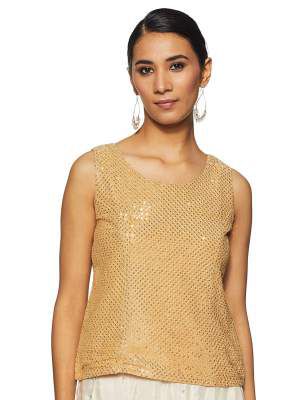 Haute Curry by Shoppers Stop Womens Round Neck Sequined Top