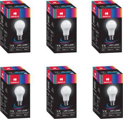 HAVELLS 9 W Basic Round B22 LED Bulb (White, Pack of 6)