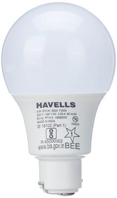 Havells 9W LED B22D Bulb|Warm White|Energy Efficient|Beautiful Design |Upto 4KV Surge Protection| BIS Approved|Made in India |Pack of 1
