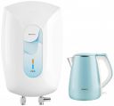 Havells Aqua Plus 1.2 litre Double Wall Kettle / 304 Stainless Steel Inner Body / Cool touch outer body / Wider mouth/ 2 Year warranty (Blue, 1500 Watt) & Carlo 3 Litre Instant Water Heater...