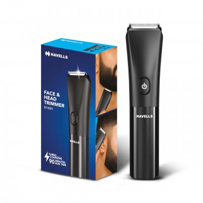 Havells Beard & Hair Trimmer | Comes with 4 Beard & 2 Hair Combs | Type C Turbo Charge | BT4001