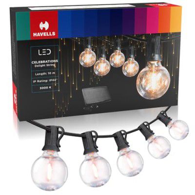 Havells Celebrations Delight Solar String Light for Indoor & Outdoor Festival Decoration (10 Metre,33 Feet, 21 Bulbs & 3 Spare Bulbs)