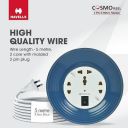 HAVELLS Cosmo Reel 2 Pin 5 Metre Flexbox 3 Socket Extension Boards (Blue, 5 m)...