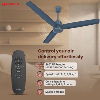 Havells EPIC BLDC Ceiling Fan 1200mm, 380 RPM, Low Wattage 30W, Low Noise, Air Flow:225 CMM, 3 Year Warranty, Denim Blue