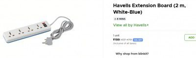 Havells Extension Board (2 m, White-Blue)