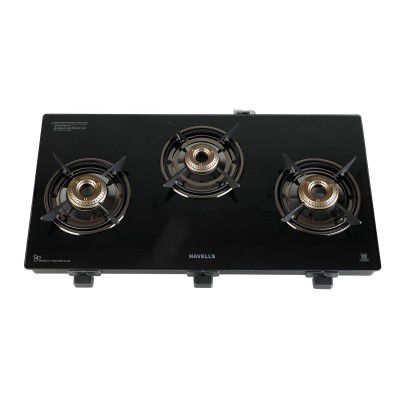 Havells GEOSLIM JUMBO Gas stove |3 Heavy Duty Forged Brass Burner (Black)
