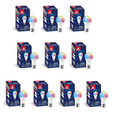 Havells Glamax 9W B22 WiFi LED Smart Bulb with Music Sync Function, Compatible with Amazon Alexa and Google Assistant (16M Colours) (Pack of 10)