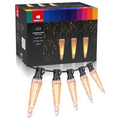 Havells Glass Celebrations Bliss Led String Light for Indoor Festival Decoration (10 Metre,33 Feet, 21 Bulbs & 3 Spare Bulbs), Multicolor