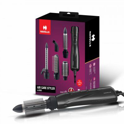 Havells HC4085 - 1000 Watts Air Care Styler, Pre-Styling Half Brush and Drying Nozzle, Styling Curlers, Smoothening Roller Brush; Suitable for All Hair Types (Black)