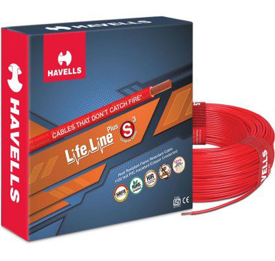 Havells LifeLine+ S3 | 1.5 sq.mm Copper Wire (90m-Red)| Class 2 Conductor (100% Copper) (WHFFDNRA11X5)
