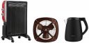 Havells Room Heater 1500W Pacifio Mica (Black & Rose Gold), Electric Kettle Aqua Plus 1250 Watts 1.2 liters (Black) & Ventil Air DSP 230mm Exhaust Fan (Choco Brown)...
