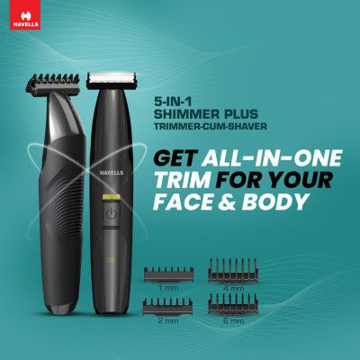 Havells ST8000 Trimmer plus, 5 in 1 rechargeable Dual-Blade Shaver cum Trimmer with 4 Trimming Combs