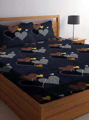 HAZAL Cotton Double Printed Bedsheet (Pack of 1, Dark Grey)