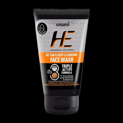 HE De-Tan & Refreshing Cleanser for Men with Charcoal, Prevents Pimple Face Wash (100 ml)