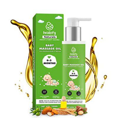 Healofy Naturals Baby Massage Oil with Almond, Olive, Argan, Sesame & Wheat Germ Oil, 200ml | 0 to 3 Months New Born Babies, Toddlers