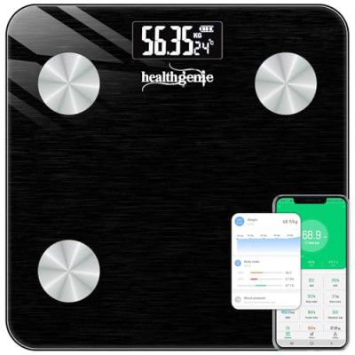 Healthgenie Weight machine for body weight & Body Fat Analyzer, Measures 18 Body Parameters, Syncs with Mobile App, with 2-Years Brand Warranty Coal Black HB-411