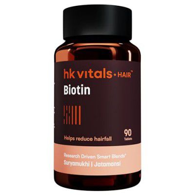 HealthKart HK Vitals Biotin 10000mcg, Supplement for Hair Growth, Strong Hair and Glowing Skin, Fights Nail Brittleness, 90 Biotin Tablets