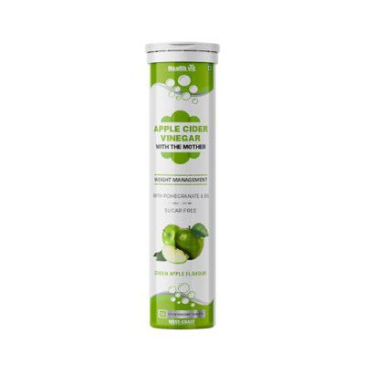 Healthvit Apple Cider Vinegar 500mg with Pomegranate & B6 for Weight Loss, Immunity, Metabolism, Heart health - Sugar Free 10 Effervescent Tablets Green Apple