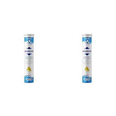 Healthvit Energize Electrolytes Energy Drink - Sugar-Free, Instant Hydration Sports Drink (20 Effervescent Tablets, Lemon Flavor) (Pack of 2)