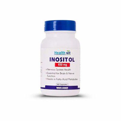 Healthvit Inositol 650mg For Nervous System Function | Essential Supplement For Braine & Nerve System | Assists In Fatty Acid Metabolism | 60 Capsules
