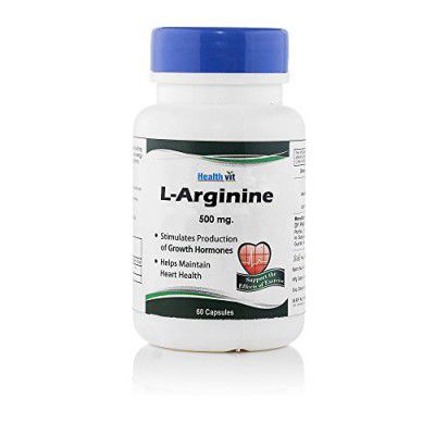 Healthvit L-Arginine Powder for Height Growth - Boost Your Growth Potential with Capsules | Contains High-Quality L-Arginine | Enhances Muscle Growth | Supports Cardiovascular Health - 60 Tablets