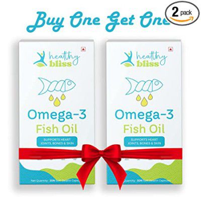 Healthy Bliss Omega-3 1000mg Capsules with Fish oil - EPA + DHA (Guarantee Results) Set of 60 Capsule | Must Try Pack.