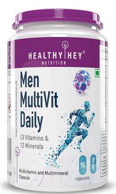 HealthyHey Nutrition MultiVitamin for Men - Multi-Vit Daily - 13 Vitamins & 10 Minerals - Vegan - 90 Capsules